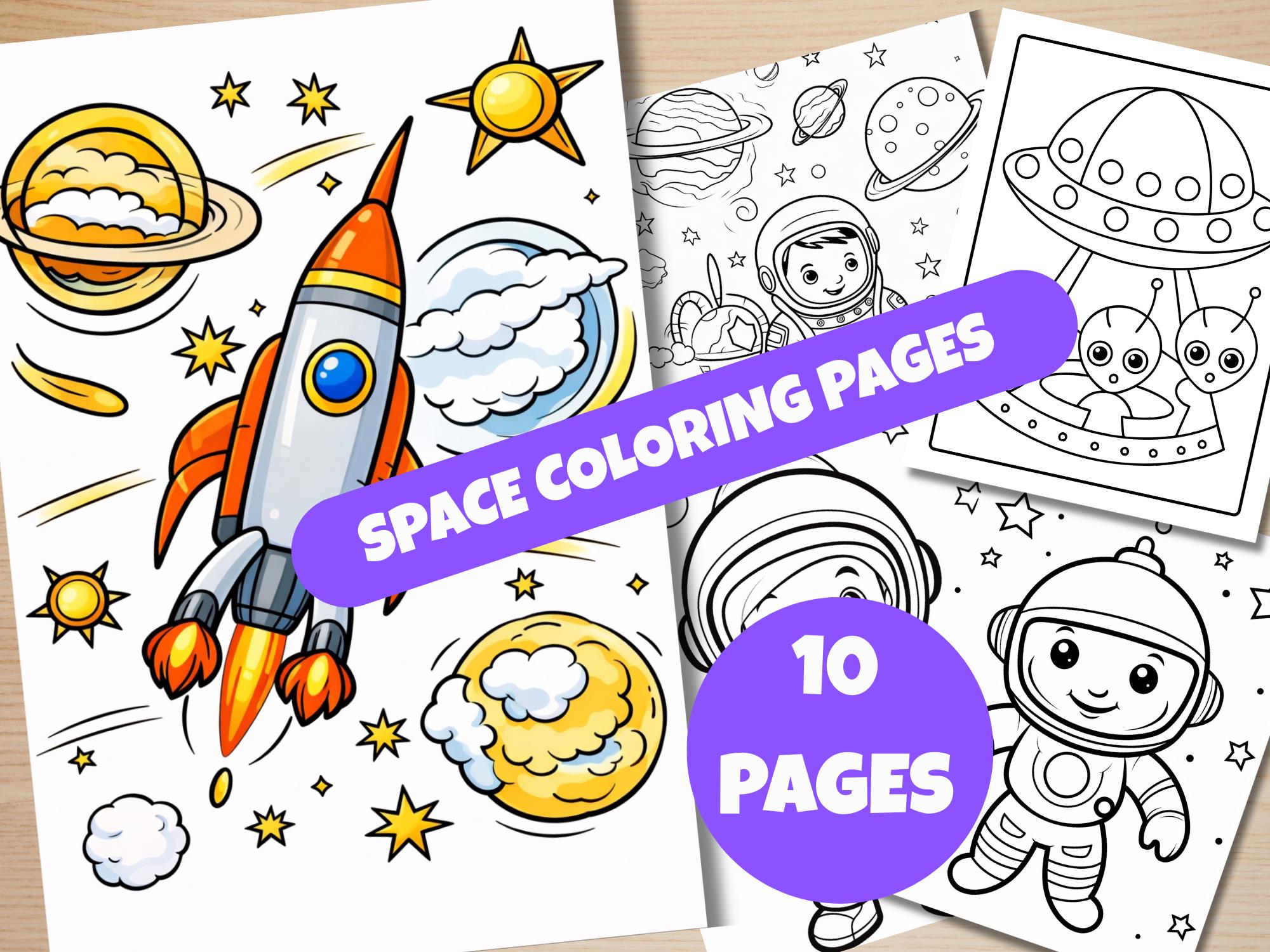 Space Coloring Pages for Kids – 10 Printable PDF Activity Pack (instant ...
