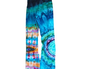 Hand-dyed one-of-a-kind XL 90/10 Cotton/spandex yoga boot cut pants.