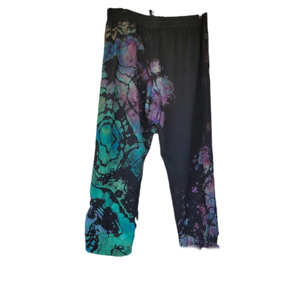 Hand-dyed reverse dyed Adidas brand sweatpants, size 2XL, elastic and drawstring waist.