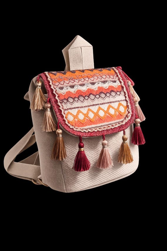 ethnic mini backpack Ella Full-Grain Leather  Handcrafted in Ethiopia In the Box1 x Phone Bag Boho Tassel Backpack, Ethnic Tribal
