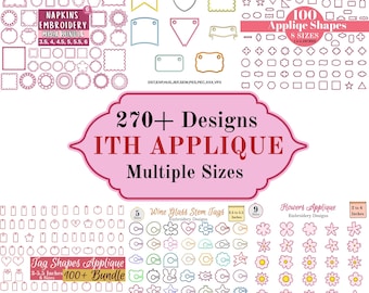 ITH Applique Machine Embroidery Bundle, 270+ In The Hoop Designs, Bunting Banner Gift Tags Shapes Napkins, Multiple Sizes, Instant Download