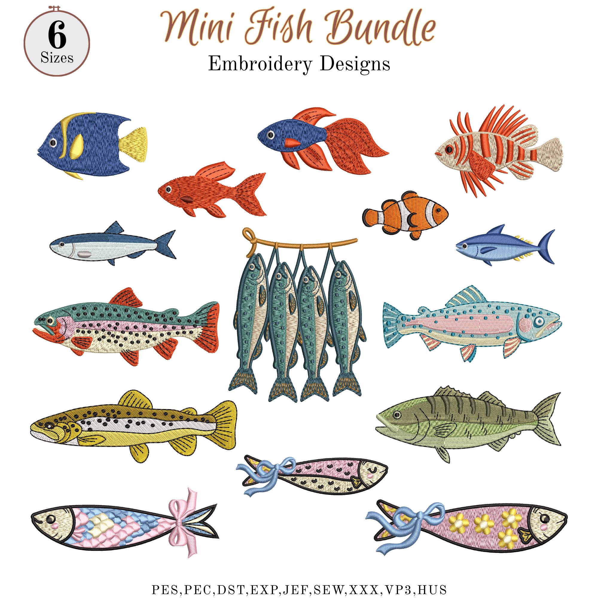 Mini Fish Pattern Mini Fish Embroidery Bundle, 16 Ocean Tropical Fish Machine Designs ...