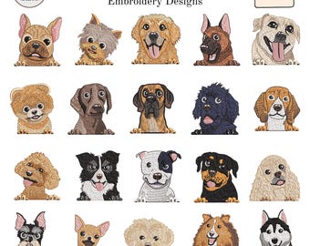 Dog Breed Machine Embroidery Bundle, Peeking Puppy Designs, Border Collie Beagle Husky Labrador Digital Files, PES DST VP3 Instant Download