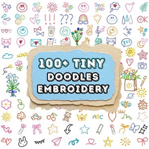 Tiny Doodle borduurpatroonpakket, mini machineborduurset, kleine schattige pictogrammen: hartjes, sterren, bloemen, meisjesachtige motieven PES DST