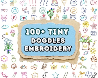 Tiny Doodle Embroidery Design Bundle, Mini Machine Embroidery Set, Small Cute Icons Hearts Stars Flowers, Girly Motifs PES DST