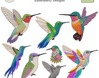 Realistic Hummingbird Embroidery Designs Bundle, 8 Machine Embroidery Pack, Colorful Bird Nature Garden Set, Pes Dst Instant Download Files