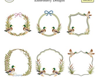 Mallard Duck Monogram Frame Embroidery Design, Farmhouse Bird, Hunting, Rustic Frame, Country Duck, Vintage Frame, 6 Sizes, Instant Download