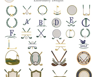 Golf Monogram Embroidery Designs, Crossed Clubs Split Name Frame, Mini Machine Embroidery Bundle, Add Initials, Multiple Sizes