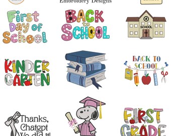 Back to School Machine Embroidery Designs Bundle, First Day Kindergarten Shirt Pattern, Teacher Gift Set, Instant Download Pes Dst Files