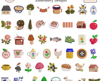 Mini Cottagecore Summer Embroidery Bundle, 48 Nordic Folk Icon Machine Designs, 5 Sizes, PES DST VP3, Instant Download