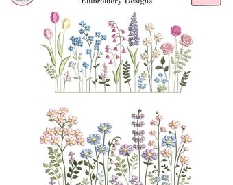 Wildflower Meadow Machine Embroidery Design, Cottagecore Wild Flowers, Boho Flower, Wildflower Embroidery Bundle, 8 Sizes, Instant Download