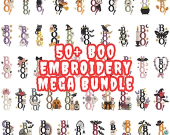 50 Mini Boo Embroidery Designs Bundle, Halloween Machine Embroidery Files, Ghost Pumpkin Witch Bat Set, 4x4 Hoop, Instant Download