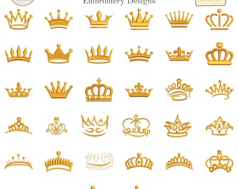 Mini Crown Embroidery Designs Bundle, Royal King Queen Princess Tiara Pack, Monogram Topper Pattern, Machine Embroidery Pes Dst Files