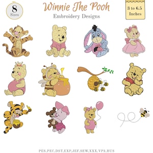 Cute Animal Embroidery Designs, Honey Bear, Forest Friends, Baby Nursery, Teddy Bear Style Cartoon Characters, 8 Sizes, Instant Download