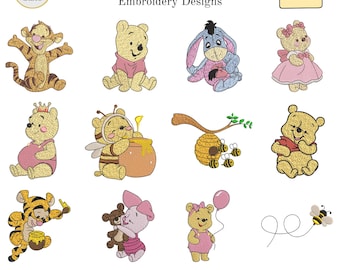 Cute Animal Embroidery Designs, Honey Bear, Forest Friends, Baby Nursery, Teddy Bear Style Cartoon Characters, 8 Sizes, Instant Download