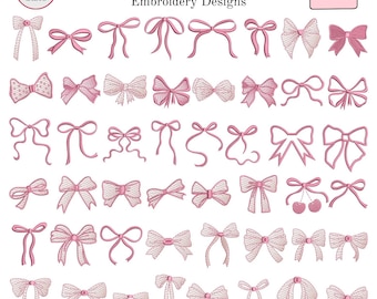 Mini Bow Machine Embroidery Design, Ribbon Bow Tie Embroidery, Side Bow Applique, Satin Stitch, Straight Tailed, 6 Sizes, Instant Download