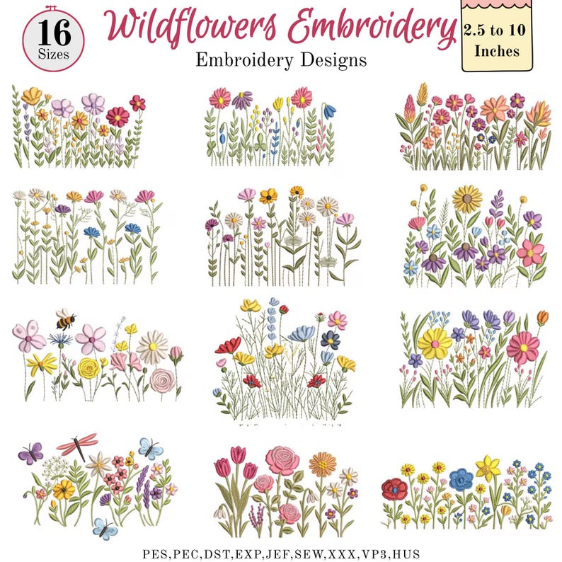 Wildflower Meadow Embroidery Bundle, 100 Floral Garden Machine Designs ...