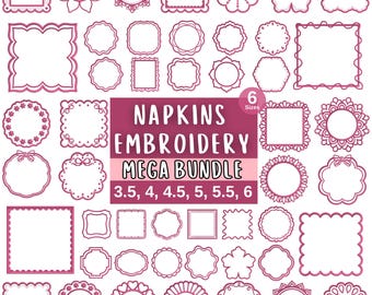 ITH Napkin Frame Embroidery Bundle, 50 Cocktail Label Machine Designs, Scalloped Circular Rectangle, 6 Sizes, PES DST VP3, Instant Download