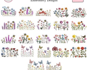 Wildflower Meadow Machine Embroidery Design, Cottagecore Wild Flowers, Boho Flower, Wildflower Embroidery Bundle, 8 Sizes, Instant Download