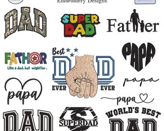 Fathers Day Dad Embroidery Bundle, 12 Super Dad Papa Machine Designs, Fist Bump, 6 Sizes, PES DST VP3, Instant Download