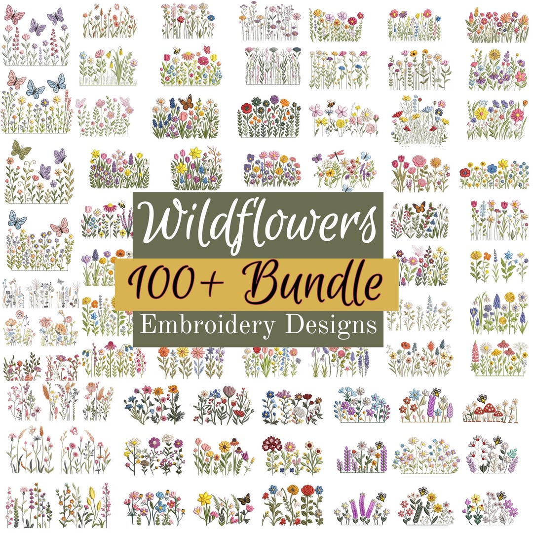 Wildflower Meadow Embroidery Bundle, 100 Floral Garden Machine Designs ...