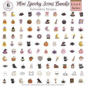 Mini Halloween-maskinbroderidesigner, sött kawaii-spöklikt paket, spökpumpa, fladdermuskatt, 6 storlekar, PES DST JEF etc. Direktnedladdning