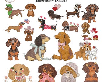 Dachshund Embroidery Designs Bundle, Cute Wiener Dog Machine Embroidery Pack, Doxie Mom Shirt Pattern, Instant Download Pes Dst Files