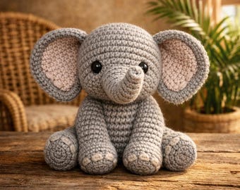 Schema Amigurumi per Elefante Realistico in PDF - Tutorial all'uncinetto per realizzare un simpatico elefante di peluche, schema dettagliato per animali di peluche, regalo fai da te da scaricare