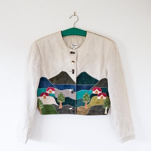 M-L, VTG Linen and Patchwork Suede Countryside Jacket