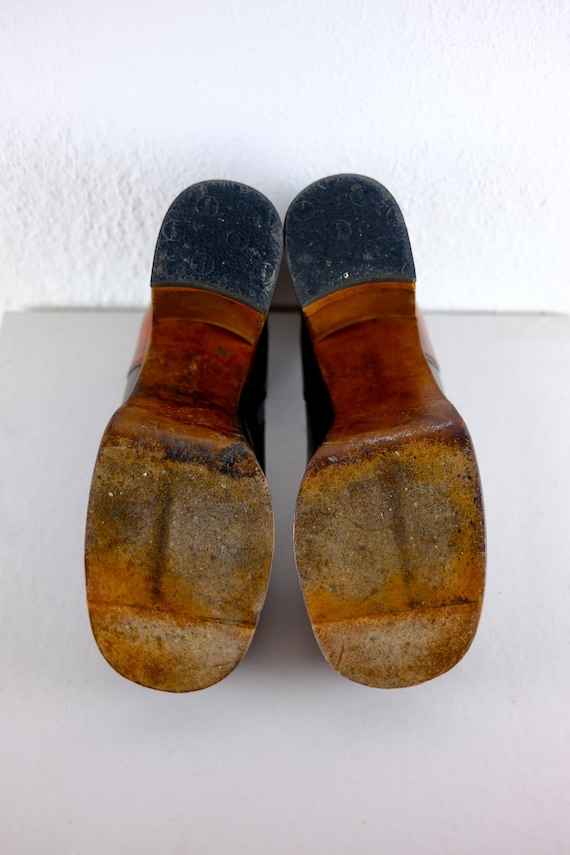 Leather Patchwork Wooden Platform 1970s Heels - image 7