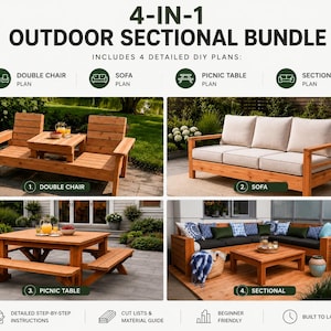 DIY Outdoor Furniture Plans Bundle PDF | Sectional, Sofa, Double Chair & Picnic Table
