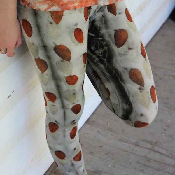 Merino Wool Leggings Extra Large Eco Dye Eco Print red black rust
