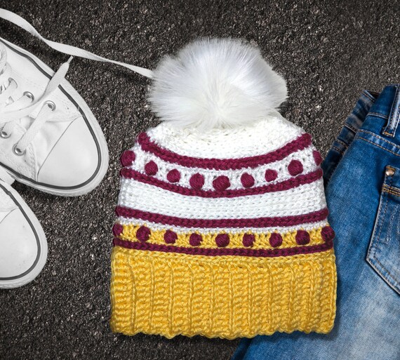 Winter Hat Beanie Crochet Knit Maroon 