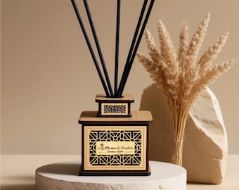 Diffusore di fragranze in legno con decorazioni arabesche, diffusore di fragranze per la casa in rattan, decorazione orientale, profumatore per ambienti artigianale, idea regalo