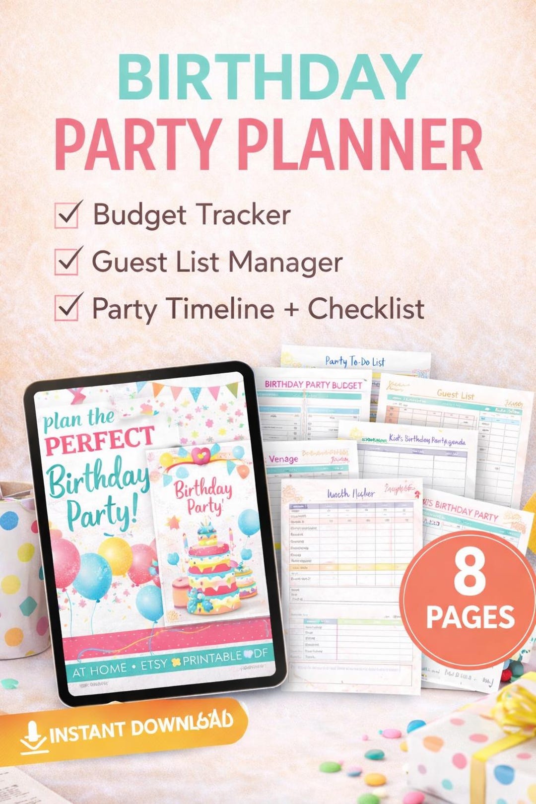 Birthday Party Planner Printable | Party Budget, Guest List & Timeline ...