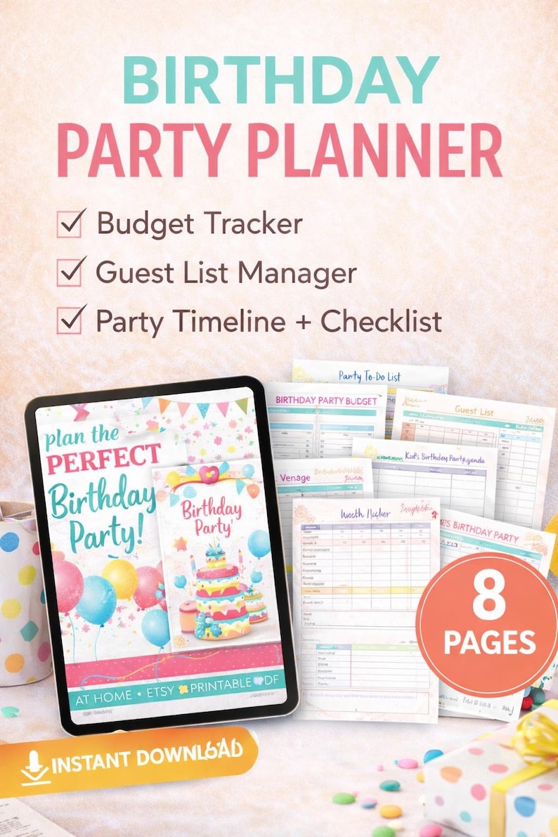 Birthday Party Planner Printable | Party Budget, Guest List & Timeline ...