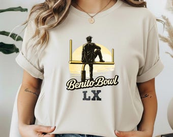 Camiseta Benito Bowl LX, camiseta gráfica del día del medio tiempo, divertida camiseta Bunny Bowl para fanáticos, camiseta deportiva unisex, camiseta Gildan 5000