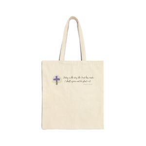 Canvas Tote Bag | Purple Cross Tree of Life Scripture Psalm 118:24
