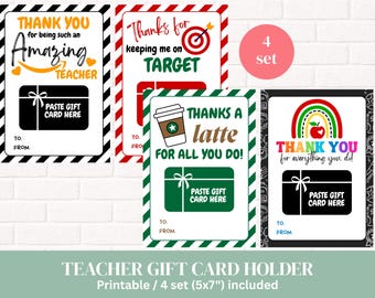 Porta carte regalo per insegnanti stampabili / Disegni per ringraziamento, festività, compleanno (set da 4)