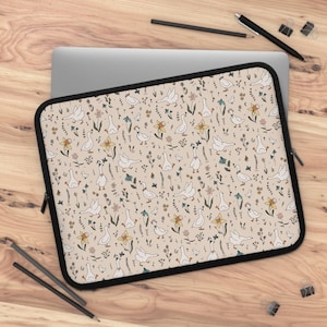 Silly Goose Laptop Sleeve Cottagecore Floral Pastel Boho Student Tech Case Gift