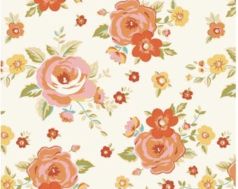 Cream Heirloom Floral Fabric Peach Cobbler by Lily Ashbury for Riley Blake Designs Quilting Cotton C17420-CREAM