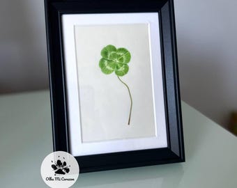 Four-Leaf Clover Original Watercolor on Vellum, Good Luck Shamrock Painting, St Patrick's Day Gift
