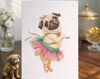 Funny Pug Birthday Card | Dog Lover Birthday Card | Cute Ballerina Pug Card | Dog Birthday Card for Her | Greeting Card