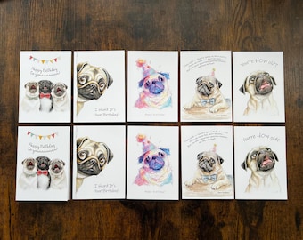 Set of Birthday dog Cards –  A6 Folded Greeting Cards with Envelopes – Illustrated Dog Birthday Cards by artist Olha Mi Corazon