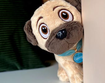 Stuffed Pug Captain George, Collectible Plush Dog Companion, Pug Memorial Keepsake