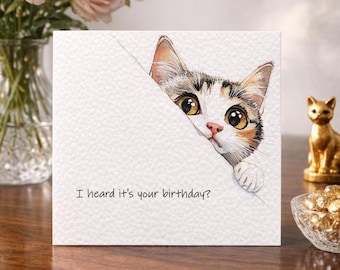 Funny Cat Birthday Card, Cute Kitten Greeting Card, Minimalist Watercolor Cat Card, Unique Birthday Card for Cat Lovers, Cute Birthday Card
