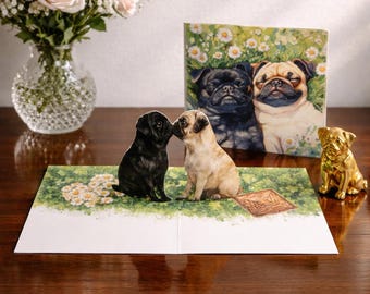 3D Pop-Up Pug Card, "Picnic for Two" Birthday Greeting