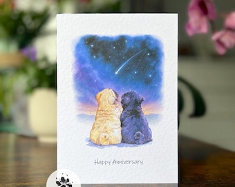 Happy Anniversary Pugs Card, Funny Dog Illustration, Pug Lover Gift, Whimsical Greeting Card