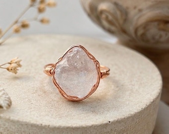 Copper Wire Wrapped Celestite Ring, Boho/Indie Style, Boho Rings, Beach Accessories, Summer Accessories, Gift For Her - Size 6
