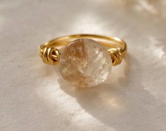 Gold Wire Wrapped Clear Quartz Ring, Boho/Indie Style, Boho Jewelry, Boho Ring - Size 6
